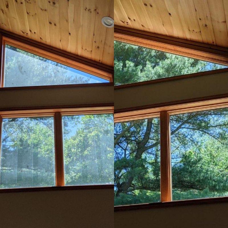 Before and after of same window with clearer view on right